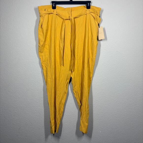 Halogen Plus Size 16 Belted Slim Ankle Paperbag Pants Yellow Mineral High Waist - Picture 3 of 10